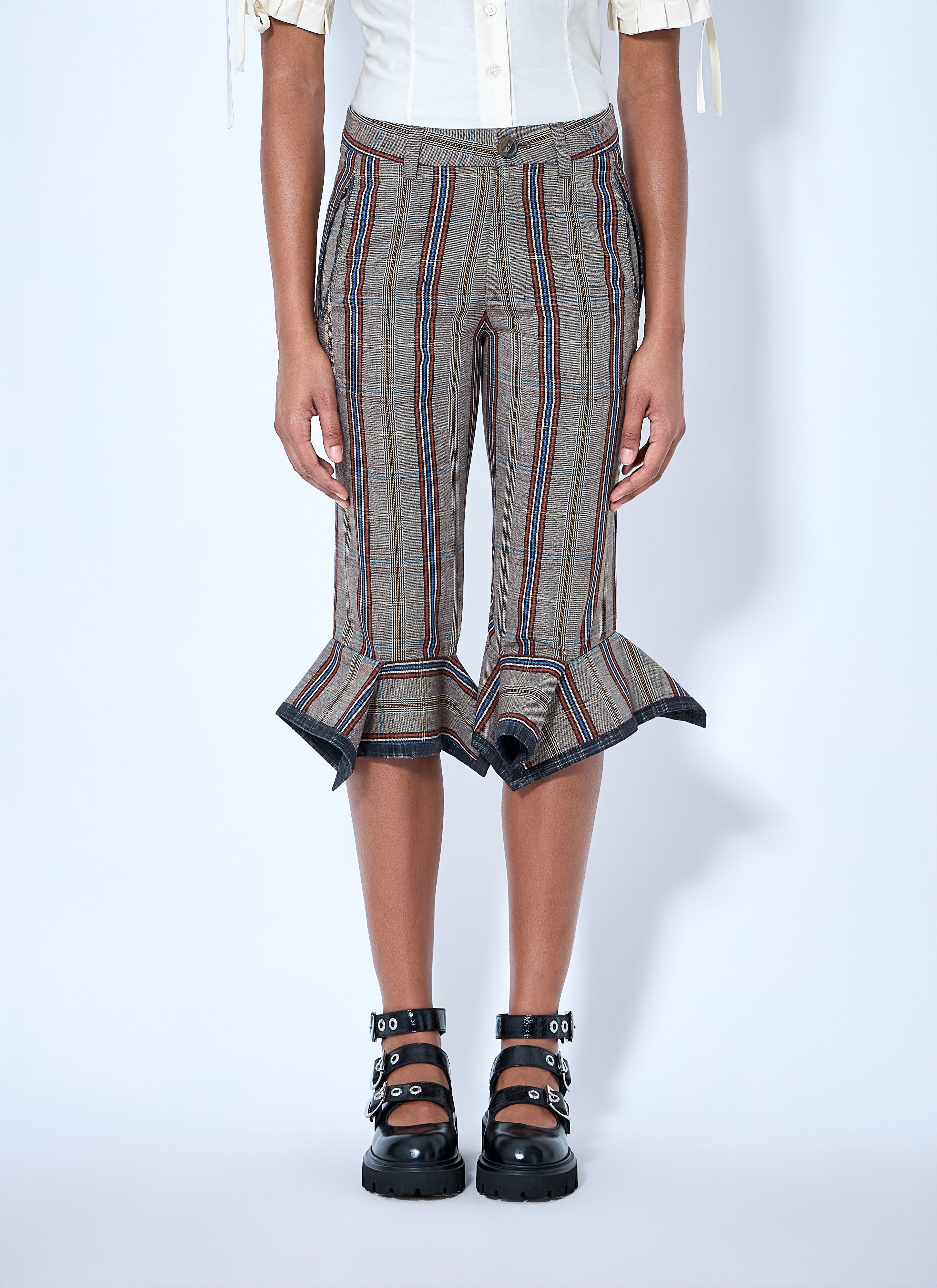 Flared Plaid Cropped Trousers