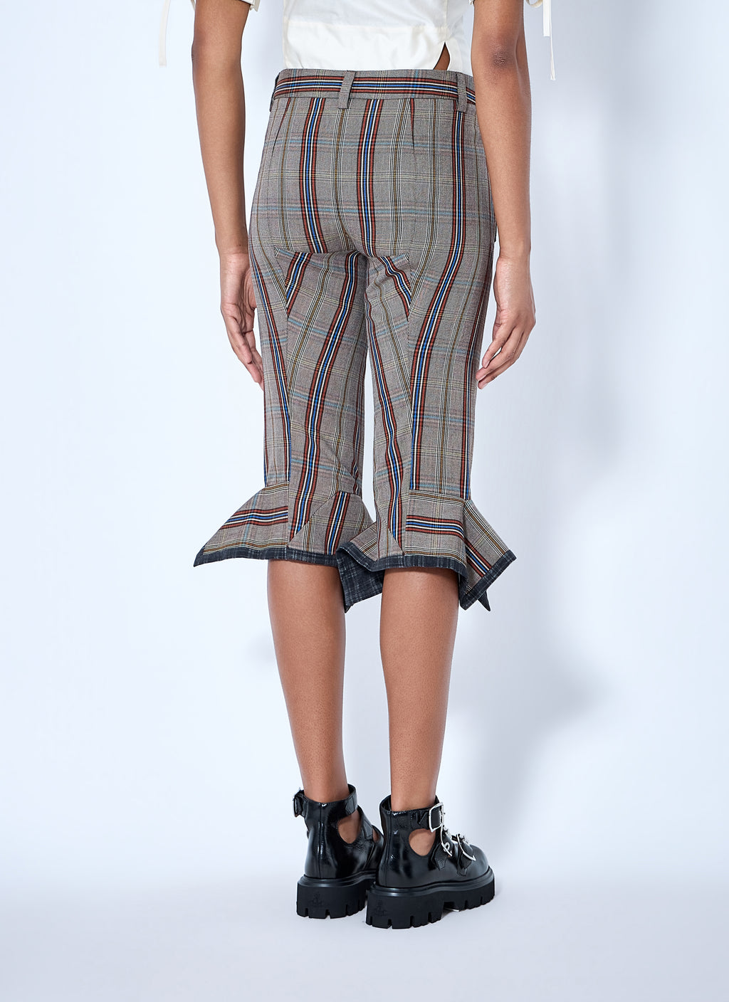 Flared Plaid Cropped Trousers