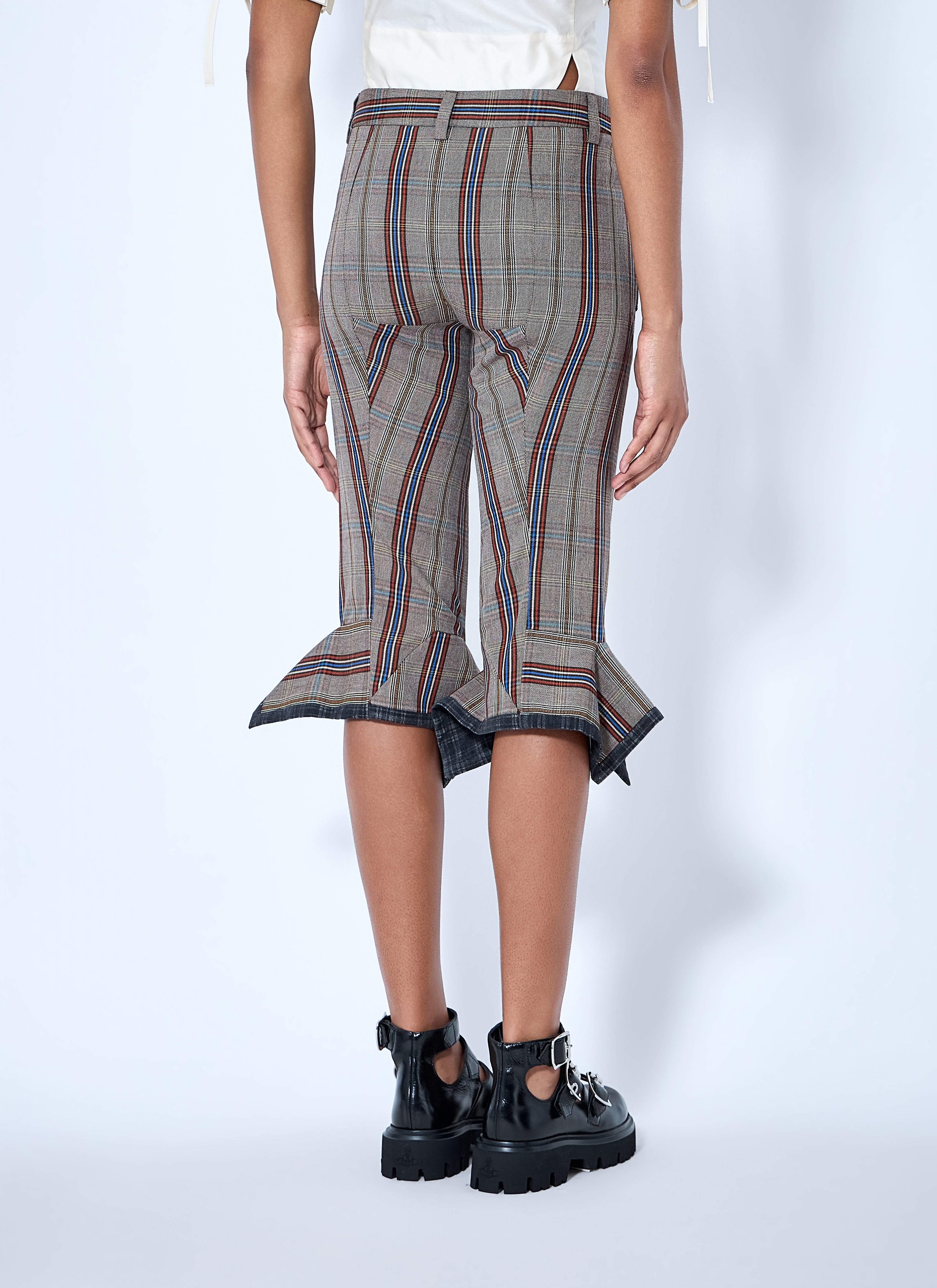Flared Plaid Cropped Trousers