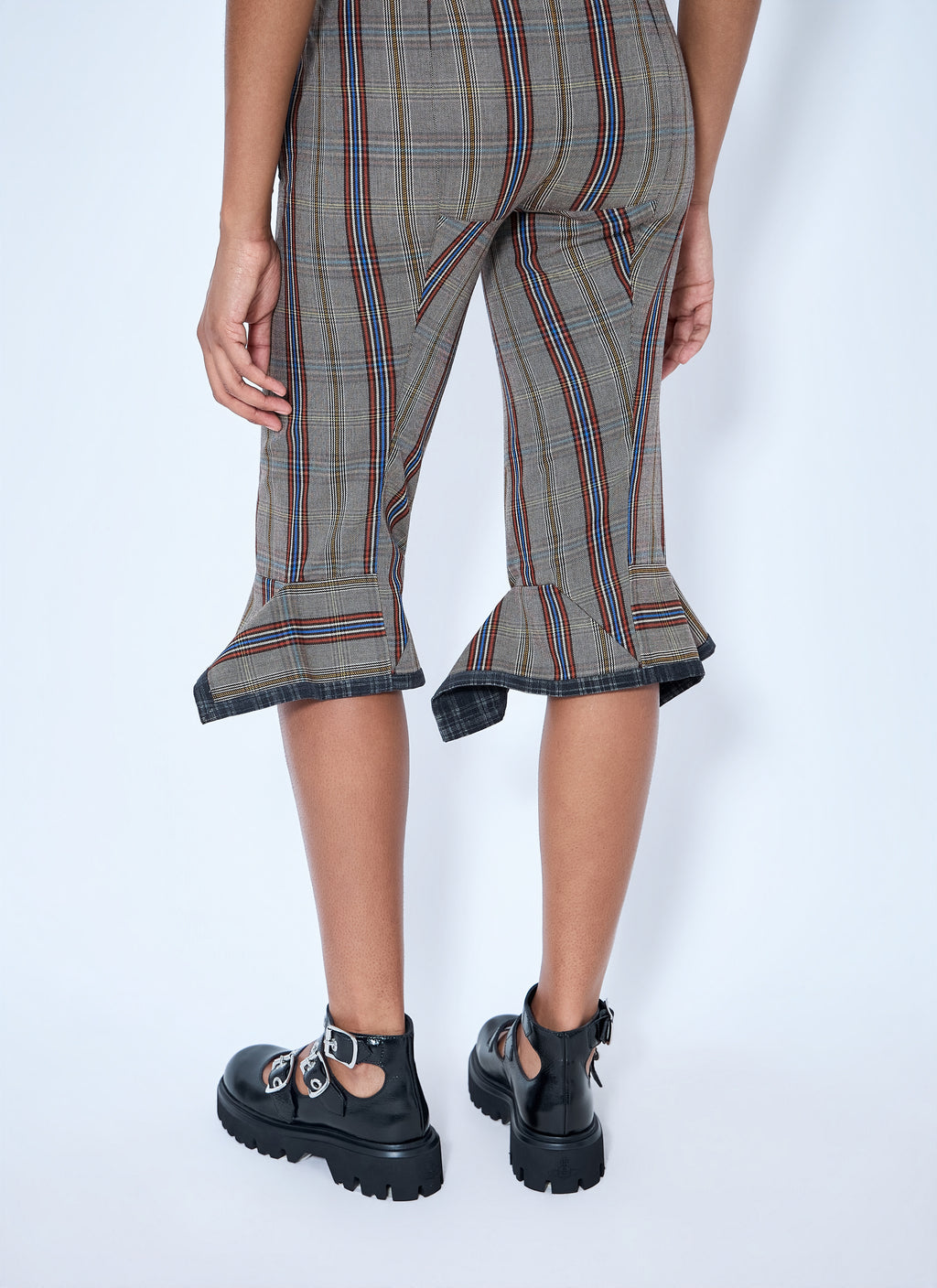 Flared Plaid Cropped Trousers