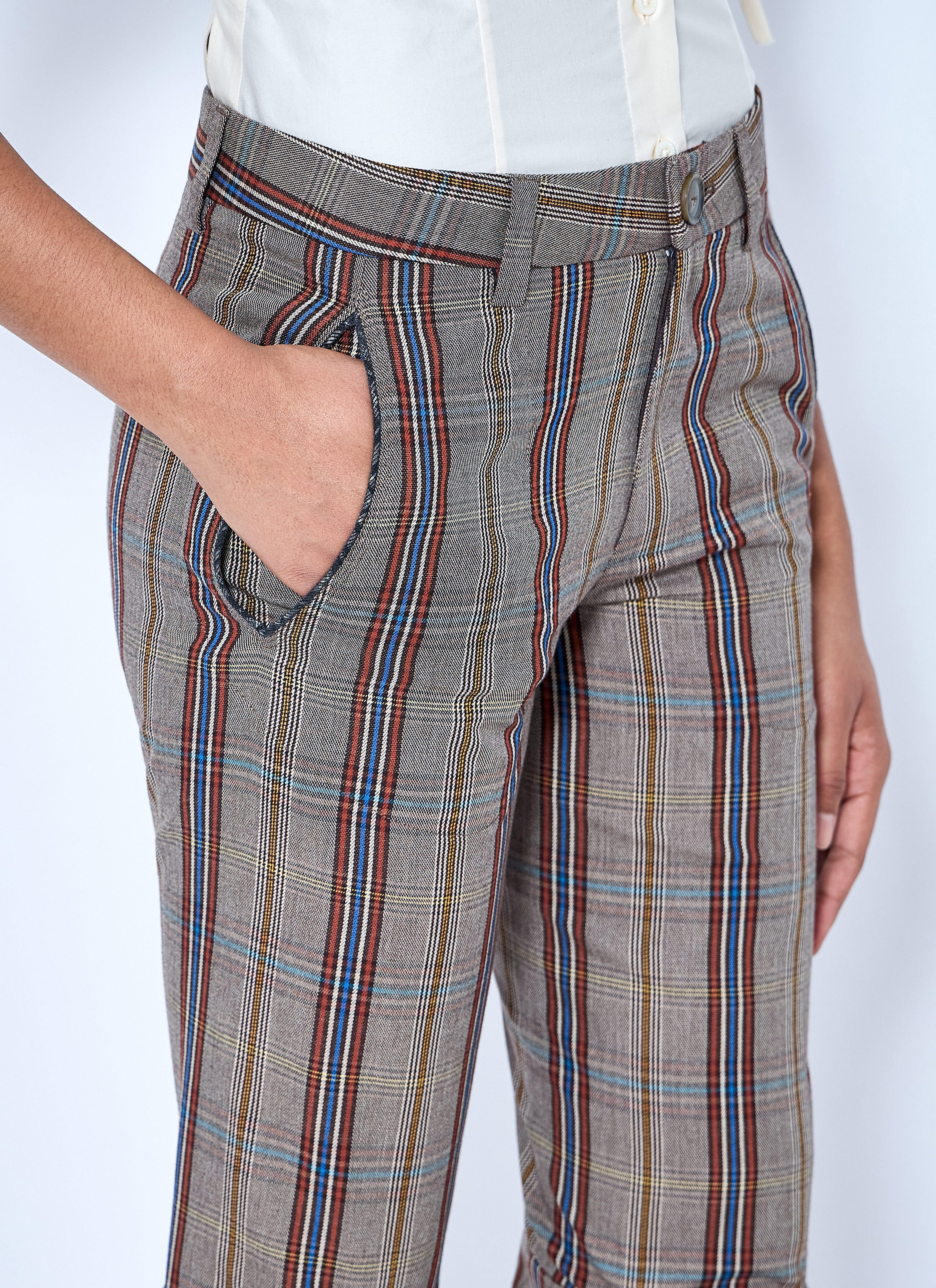 Flared Plaid Cropped Trousers