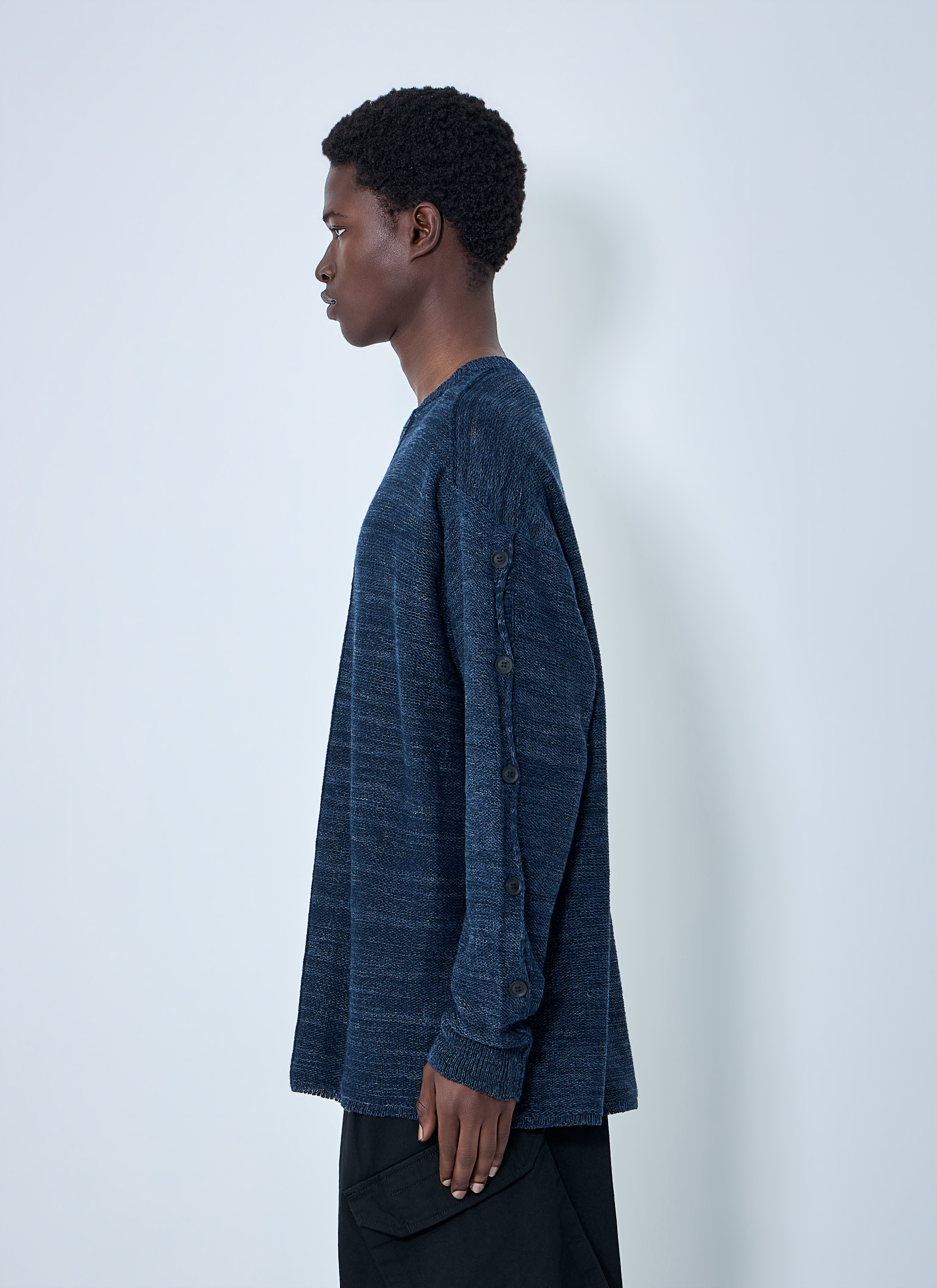 7G 2PLY Pallarel Yarn Button Detail Sweater