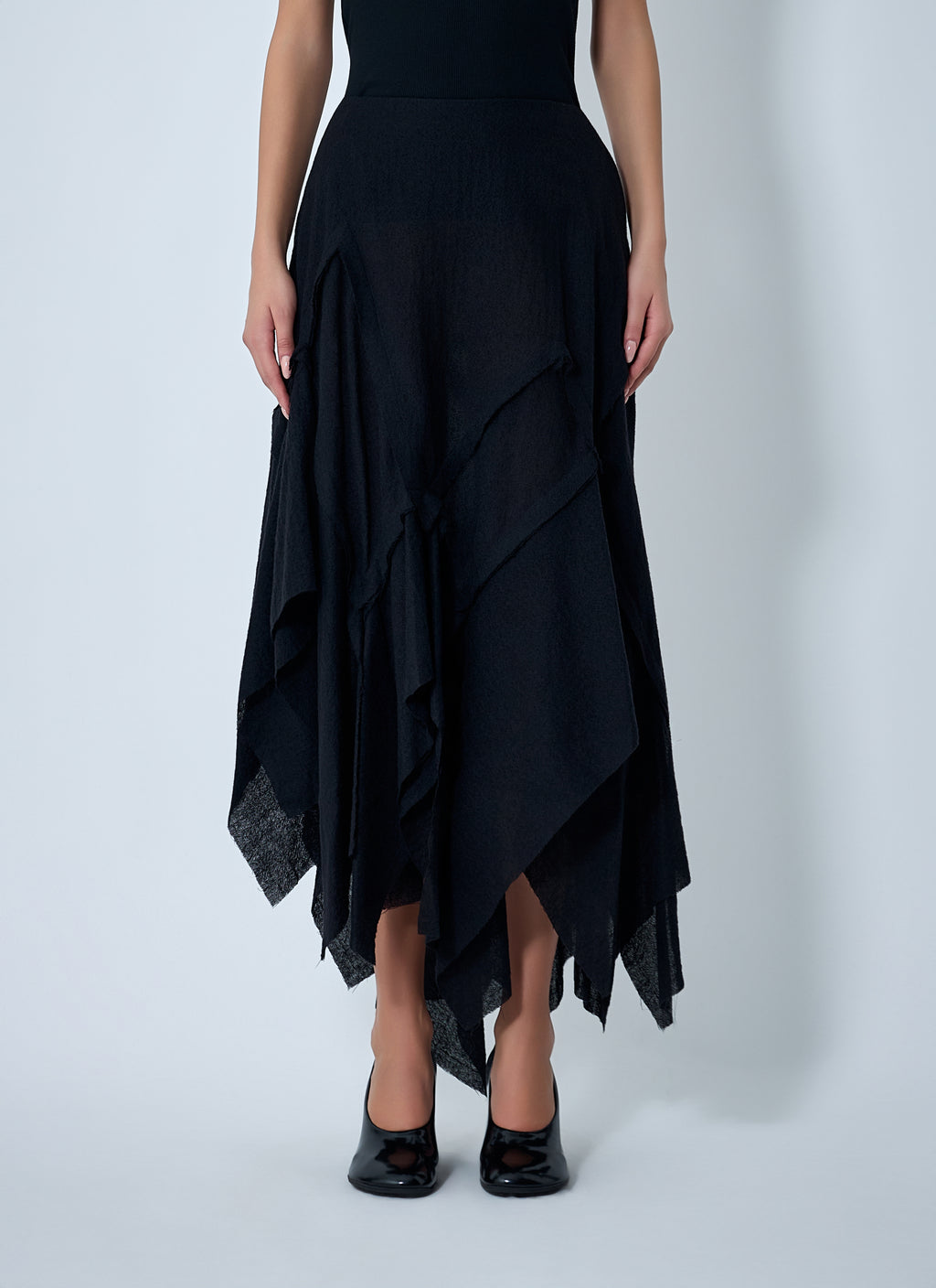 Gauzed Frilled Midi Skirt