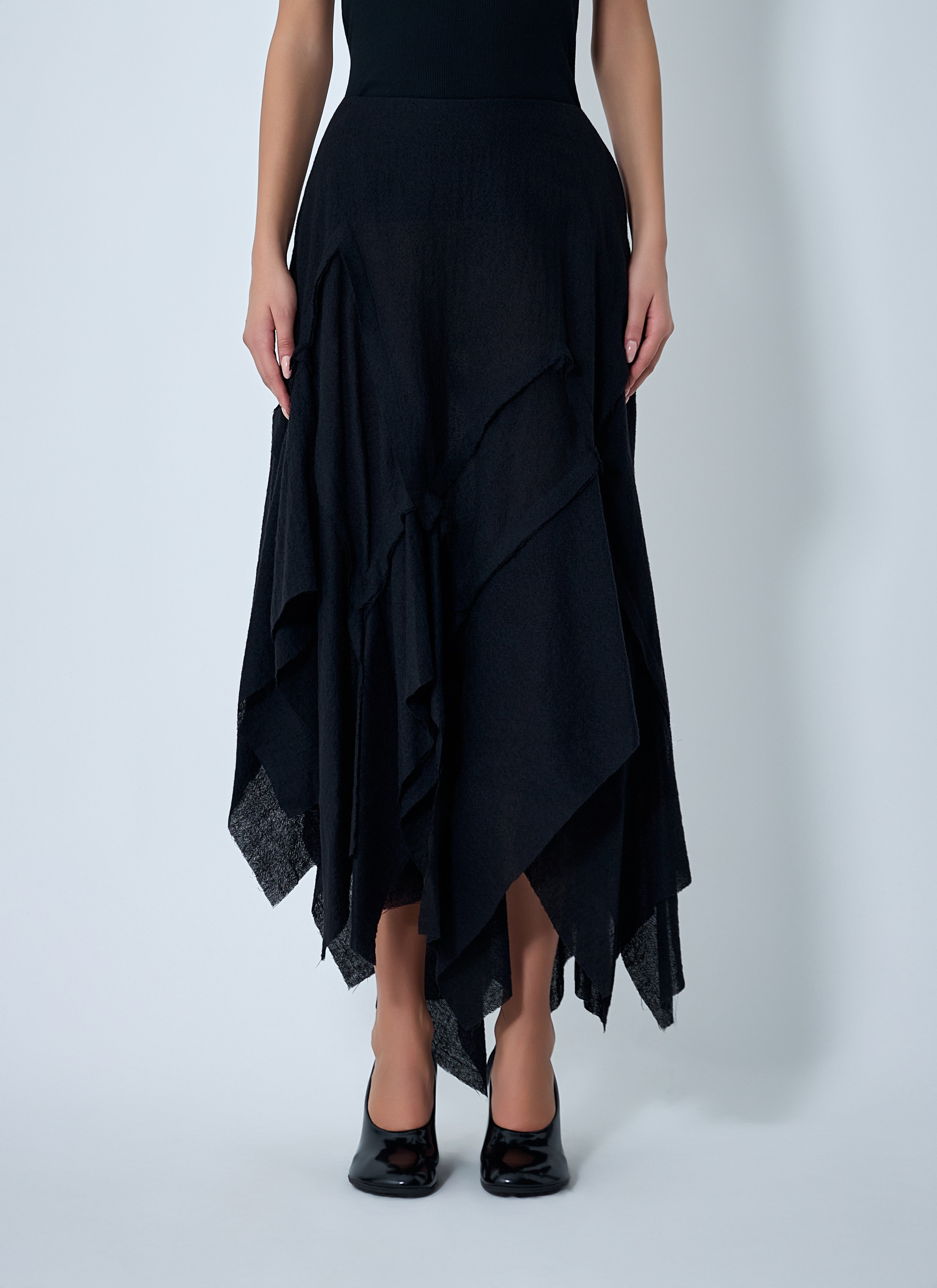 Gauzed Frilled Midi Skirt