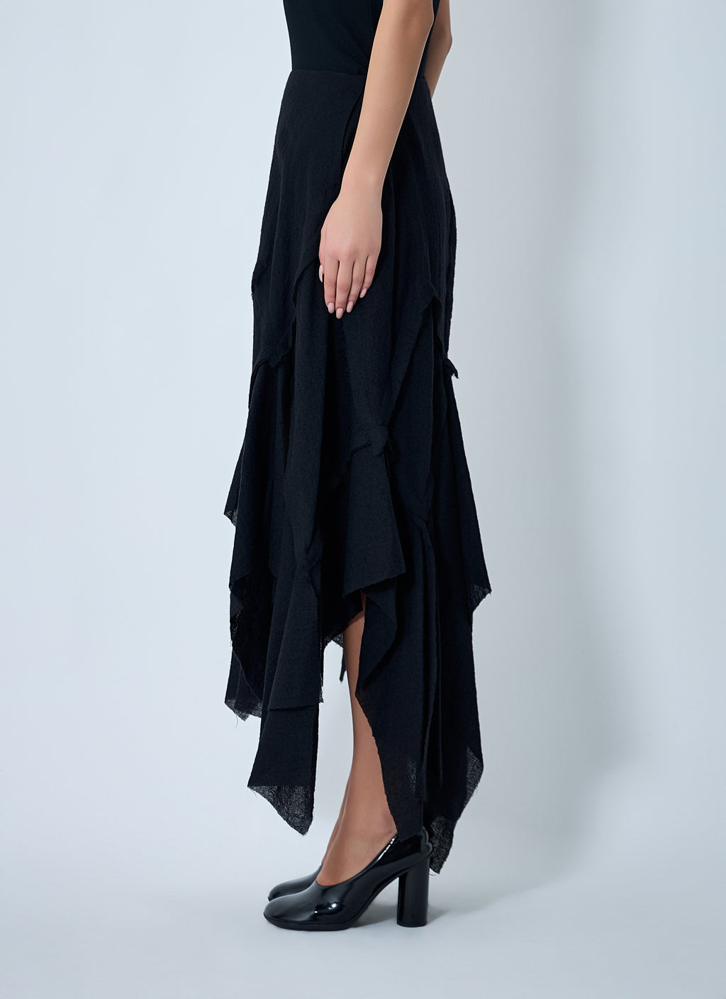 Gauzed Frilled Midi Skirt
