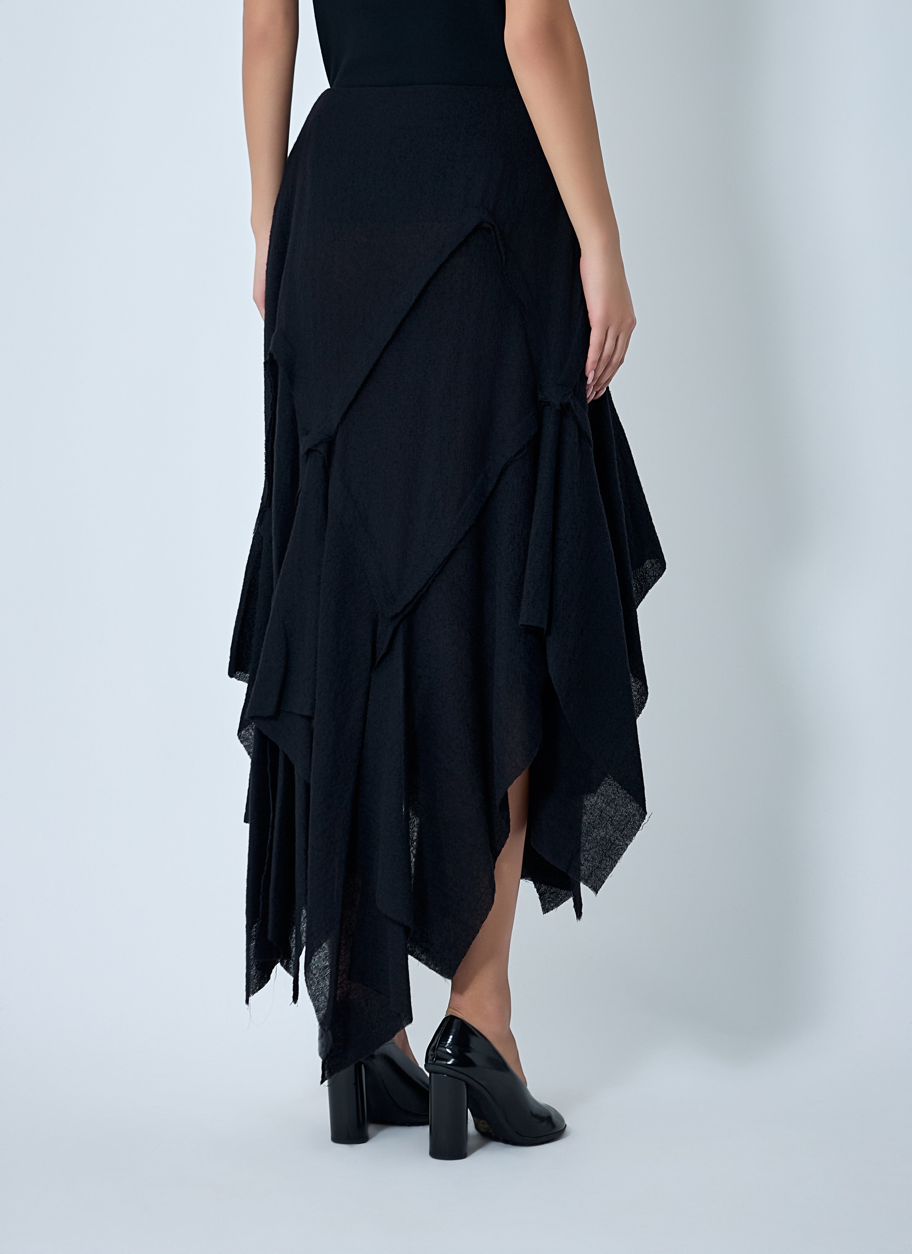 Gauzed Frilled Midi Skirt